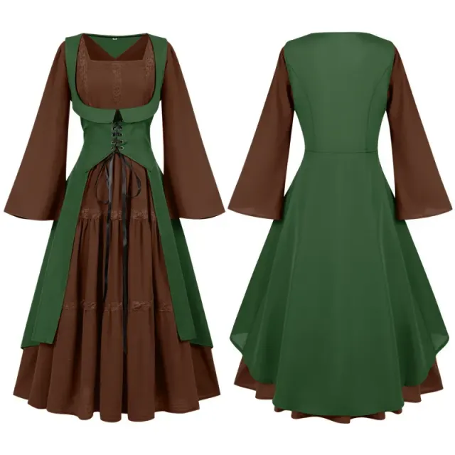 Women's Medieval Renaissance Lace-Trim Flare-Sleeve Dress Set detail 23