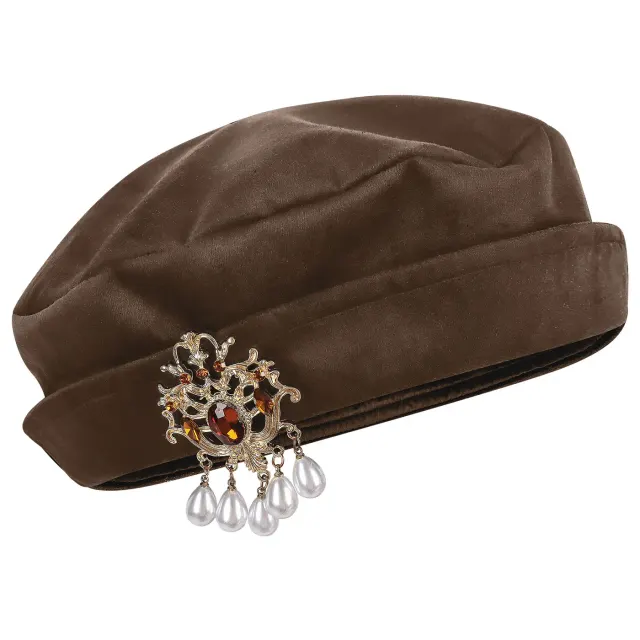 Medieval Renaissance Rhinestone Beret Hat for Cosplay and Stage detail 5