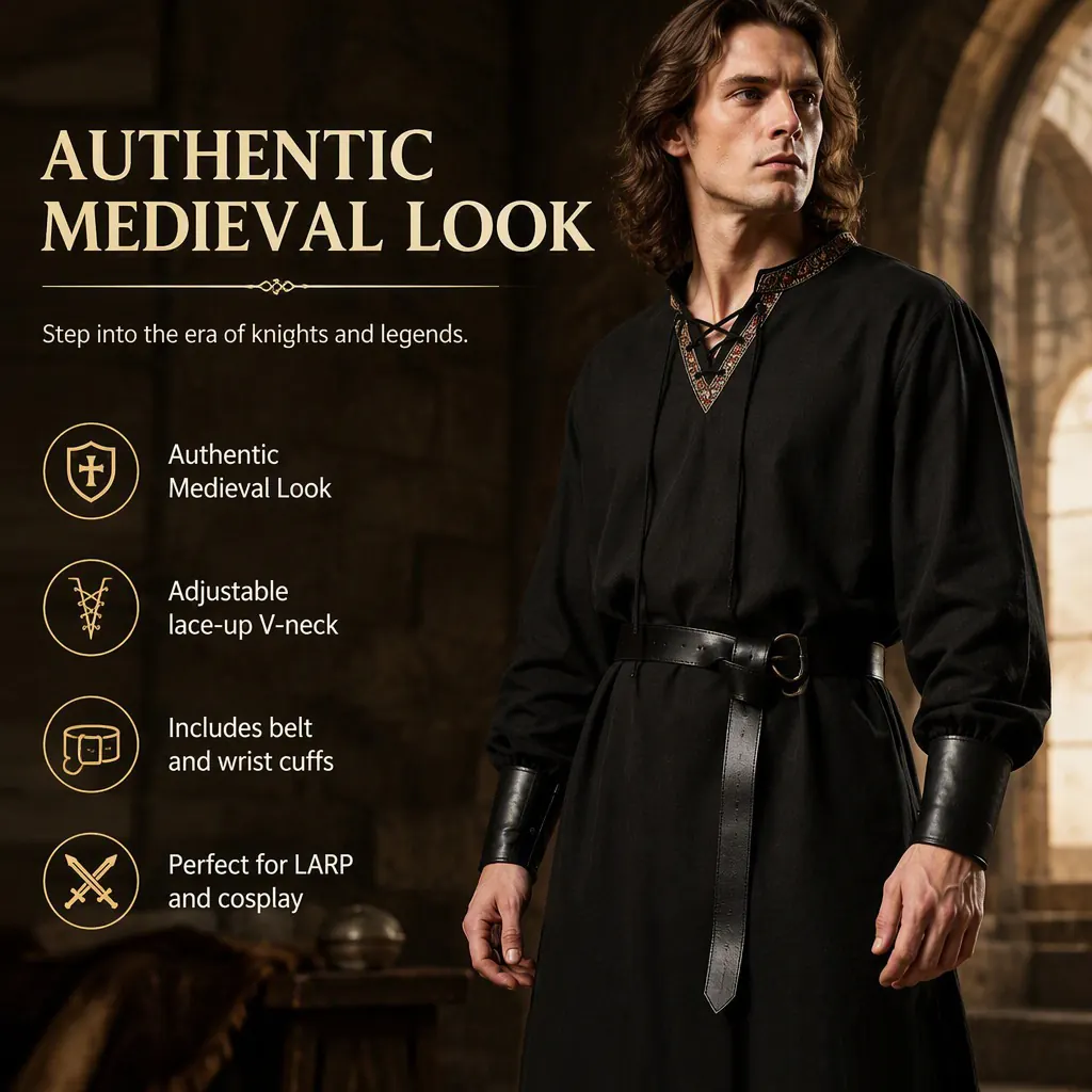 Medieval Renaissance Templar Viking Knight Cosplay Robe Costume detail 2