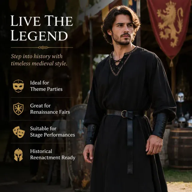 Costume cosplay de chevalier viking templier, robe médiévale Renaissance détail 3