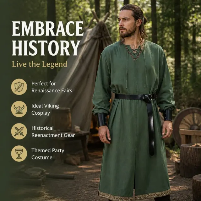 Costume cosplay de chevalier viking templier, robe médiévale Renaissance détail 6