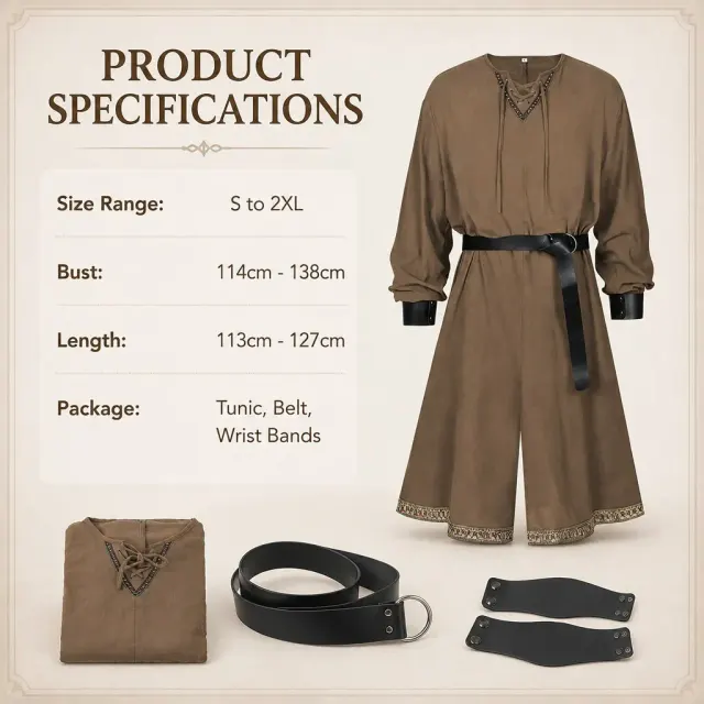Costume cosplay de chevalier viking templier, robe médiévale Renaissance détail 10