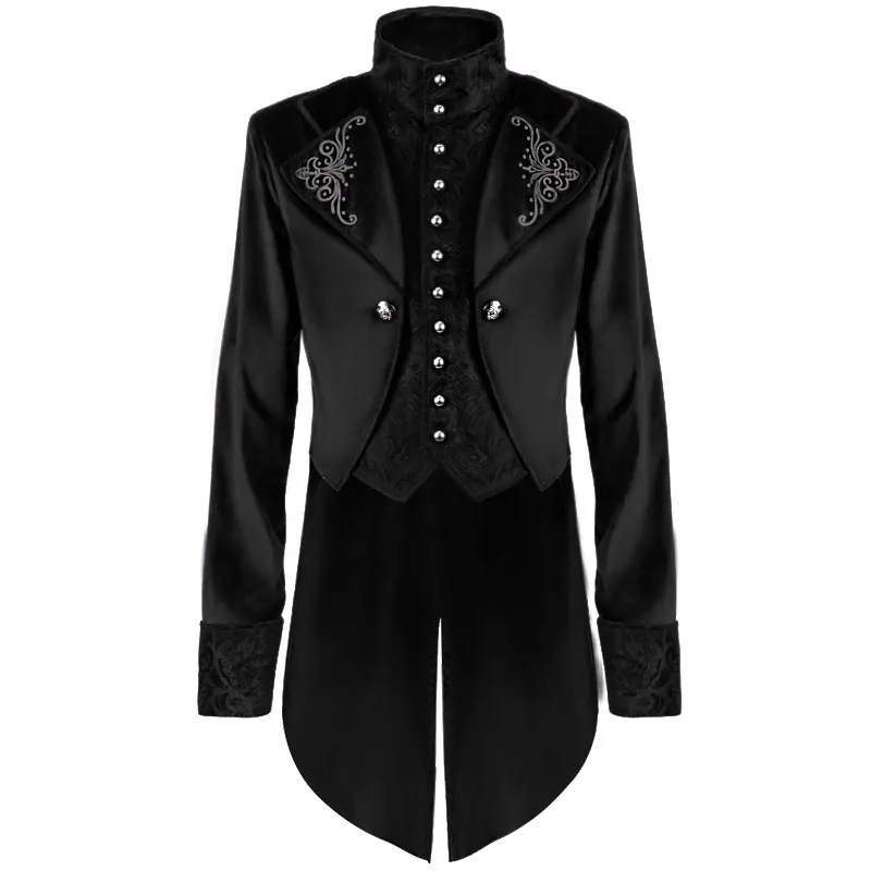 Medieval Stand-Collar Faux Two-Piece Punk Stage Coat detail 1