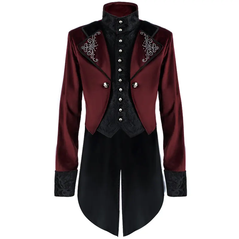 Medieval Stand-Collar Faux Two-Piece Punk Stage Coat detail 7