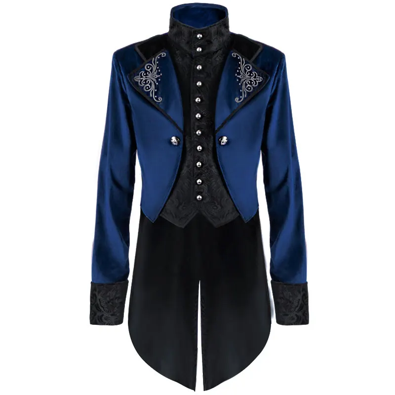 Medieval Stand-Collar Faux Two-Piece Punk Stage Coat detail 13