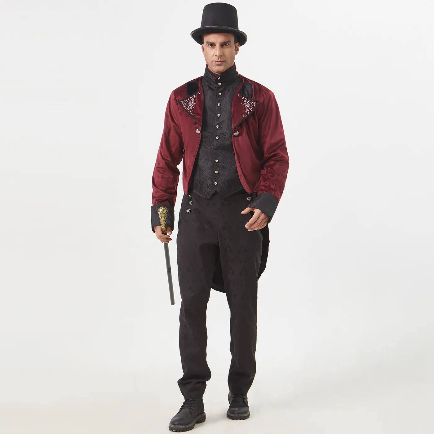 Medieval Stand-Collar Faux Two-Piece Punk Stage Coat detail 19