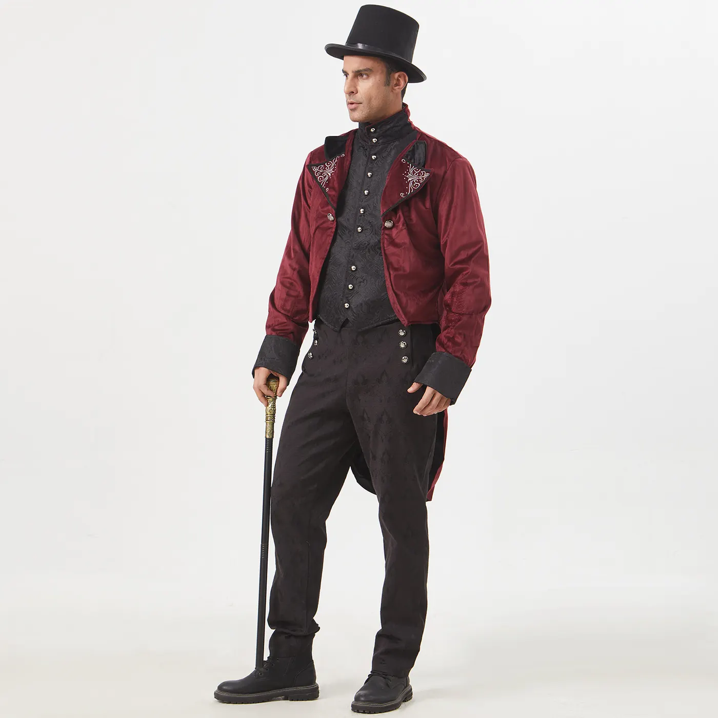 Medieval Stand-Collar Faux Two-Piece Punk Stage Coat detail 21