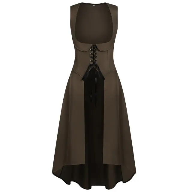 Vintage Medieval Steampunk Sleeveless Lace-Up Cosplay Dress detail 1