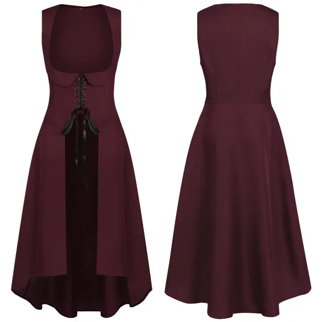 Vintage Medieval Steampunk Sleeveless Lace-Up Cosplay Dress detail 7