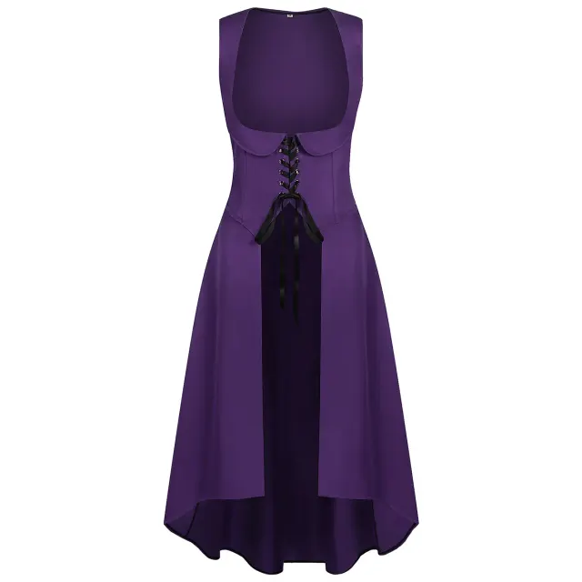 Vintage Medieval Steampunk Sleeveless Lace-Up Cosplay Dress detail 8
