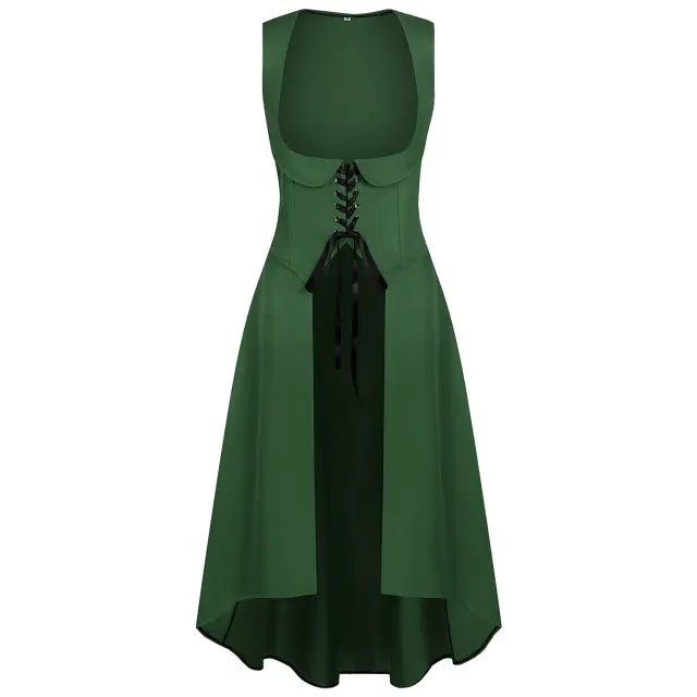 Vintage Medieval Steampunk Sleeveless Lace-Up Cosplay Dress detail 10