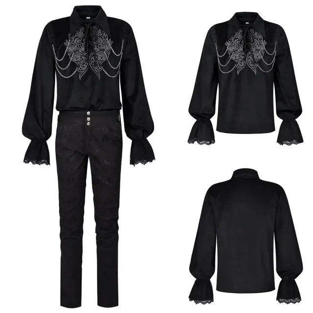 This dark medieval-style punk vampire cosplay shirt has a suede-like finish for stage performance.