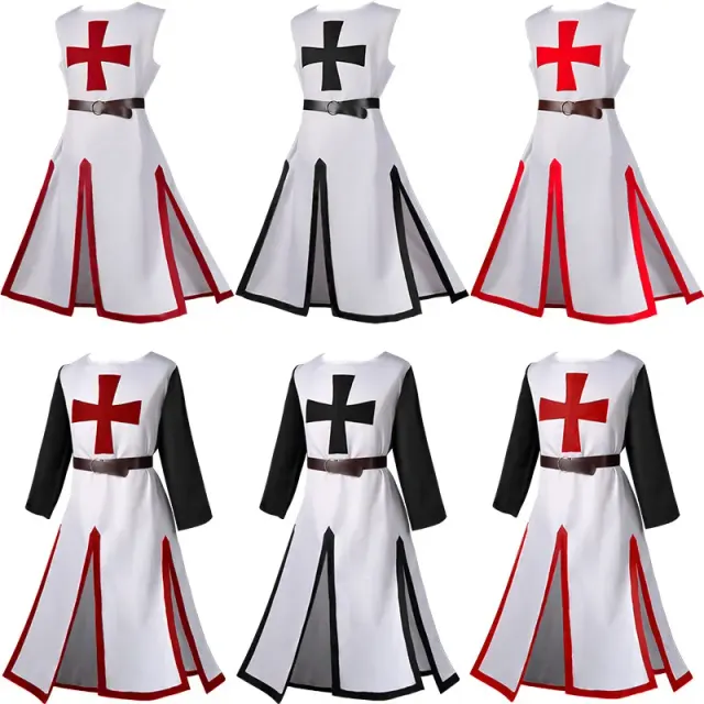 A medieval Templar knight cosplay robe in a long style, designed for stage, party, and fantasy costume wear.