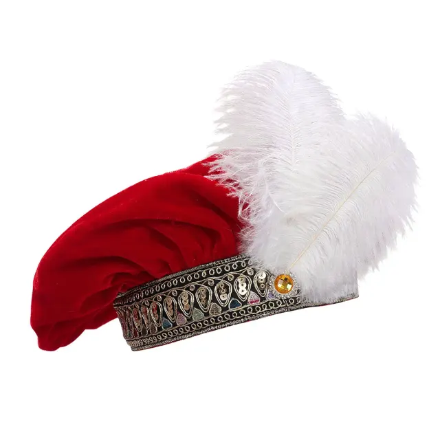 Medieval Tudor Feather Beret Hat for Renaissance Cosplay Stage detail 13