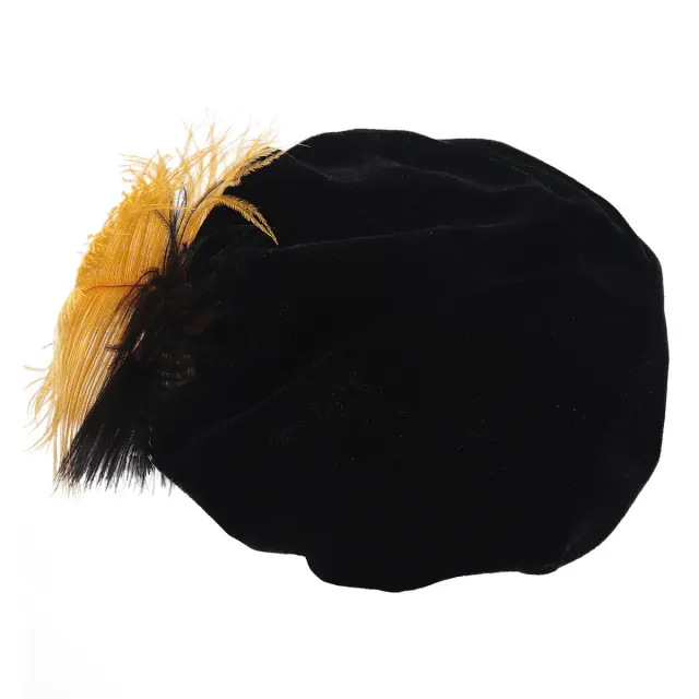 Medieval Tudor Feather Beret Hat for Renaissance Cosplay Stage detail 17