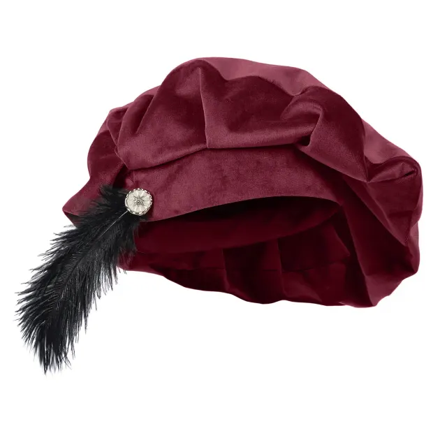 Medieval Tudor Feather Beret Hat for Renaissance Cosplay Stage detail 19