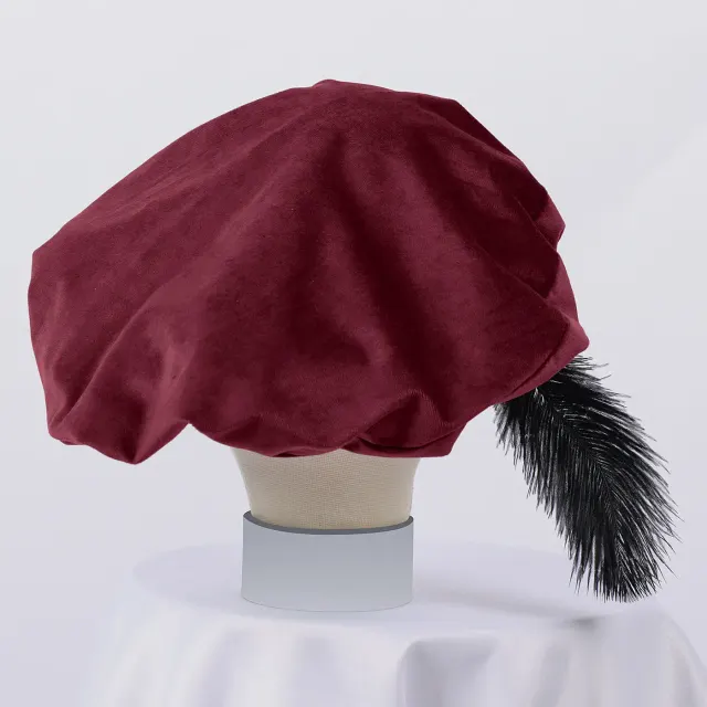 Medieval Tudor Feather Beret Hat for Renaissance Cosplay Stage detail 22