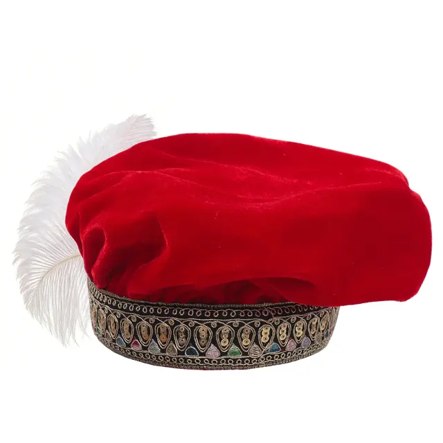 Unisex Medieval Tudor Feather Velvet Renaissance Hat detail 2