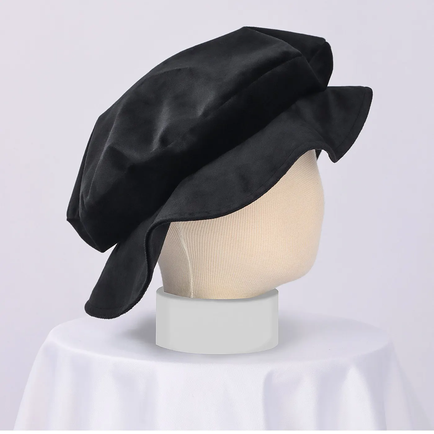 Medieval Tudor Flat-Top Faux Suede Beret Hat detail 3