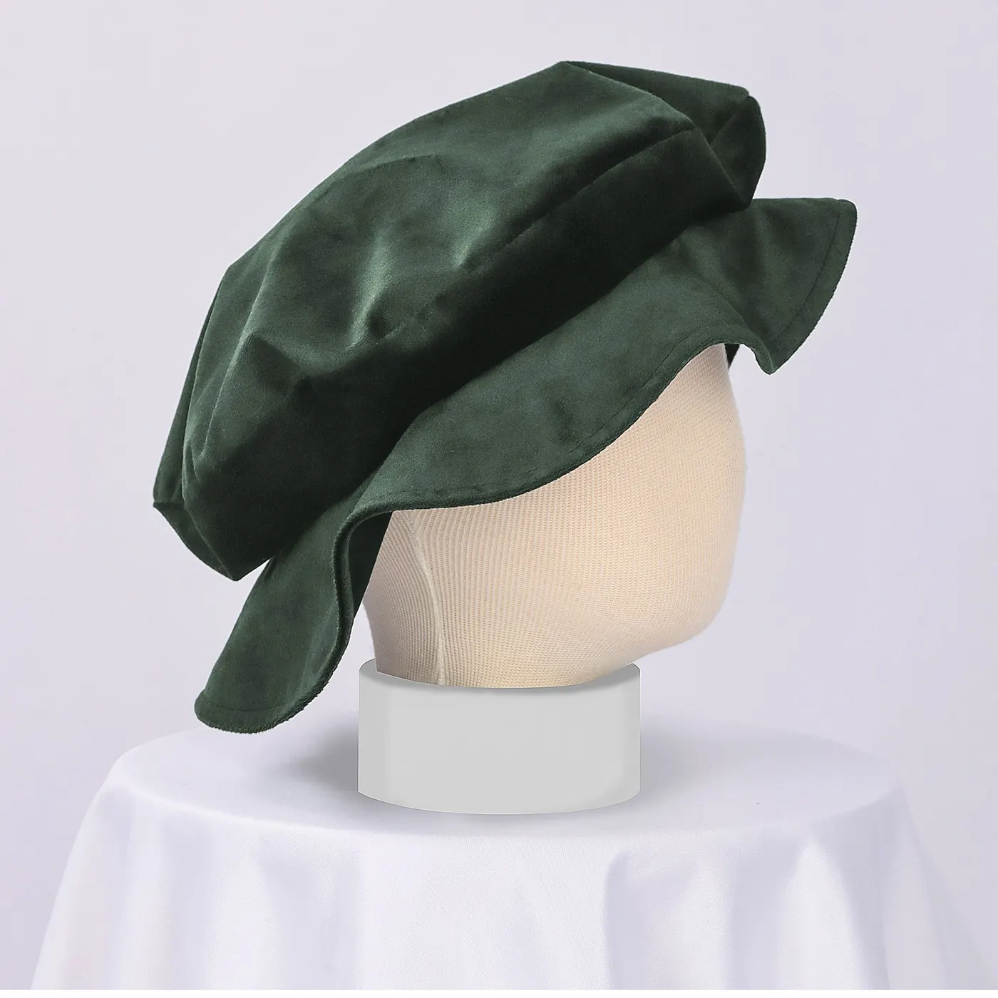 Medieval Tudor Flat-Top Faux Suede Beret Hat detail 15