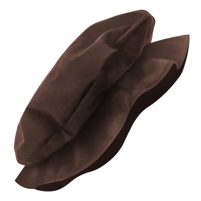 Mittelalterlicher Tudor-Barett-Hut mit flachem Kopfteil und Veloursleder-Optik Detail 19