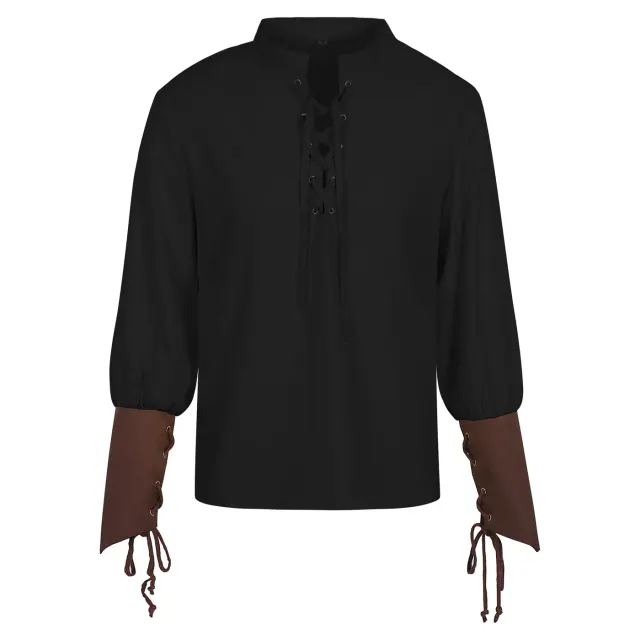 Men's Medieval Viking Pirate Cosplay Costume Shirt Vest Pants Set detail 10