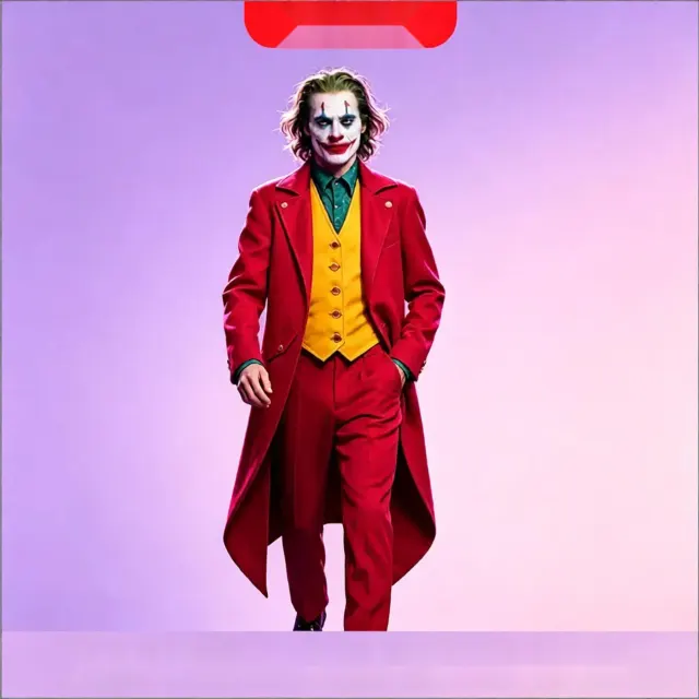 This men's Halloween clown tailcoat costume features red-and-yellow colorblock detailing, long sleeves, and long pants.