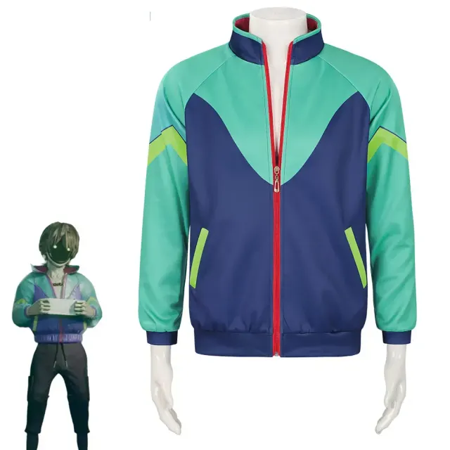 Men's anime-inspired Max style cosplay costume with a sleeveless printed jacket top and long pants.
