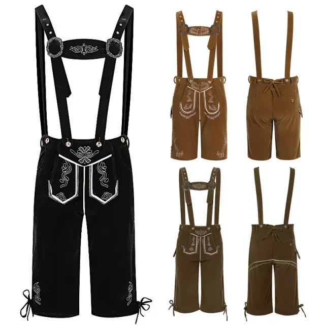 Men's Bavarian-style Oktoberfest suspender pants shown for a stage party costume.
