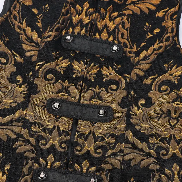 Men's Black Gothic Punk Sleeveless Stand-Collar Long Vest detail 6