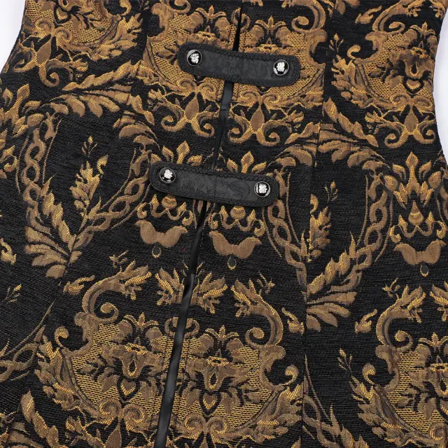 Men's Black Gothic Punk Sleeveless Stand-Collar Long Vest detail 7