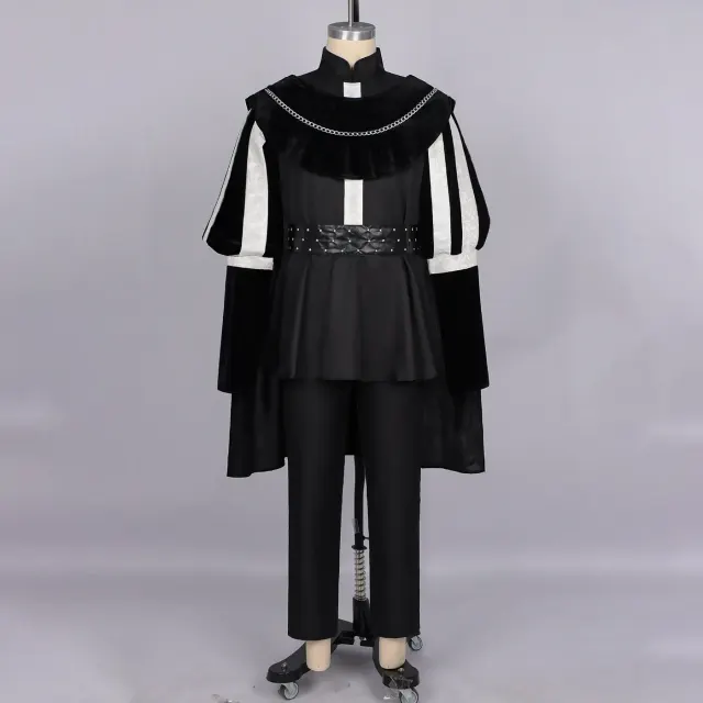 Men's Black Tudor Renaissance Prince Costume with Cape detail 1