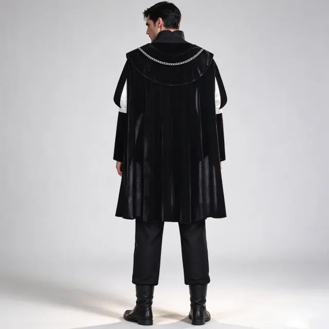 Men's Black Tudor Renaissance Prince Costume with Cape detail 4