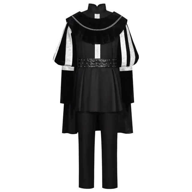 Men's Black Tudor Renaissance Prince Costume with Cape detail 5