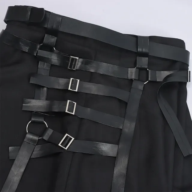 Men's Cyber Steampunk Gothic Pleated Cosplay Skirt Pants detail 6