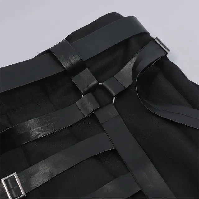 Men's Cyber Steampunk Gothic Pleated Cosplay Skirt Pants detail 8