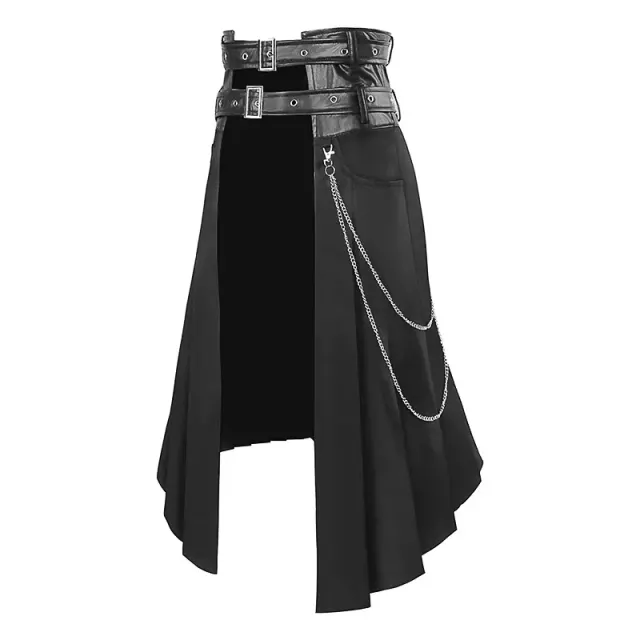Men's Dark Gothic Asymmetric Pleated Cosplay Skirt detail 1