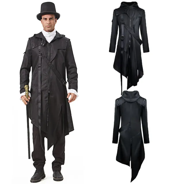 Men's Gothic-style cosplay jacket costume for Halloween and theatrical wear.