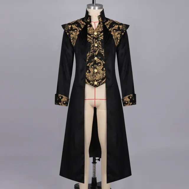 Men's Gothic Long Frock Coat for Halloween Cosplay detail 1