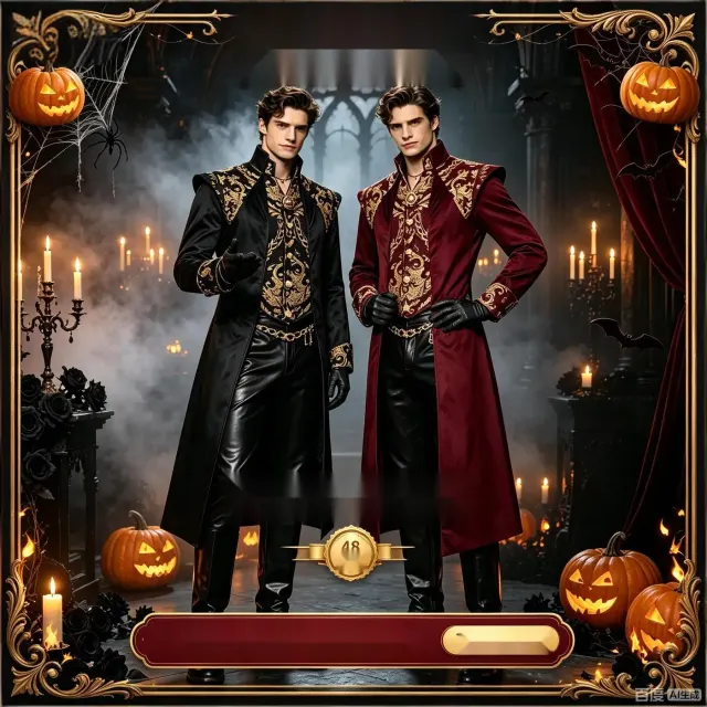 Men's black Gothic long frock coat with a stand collar, designed for Halloween and cosplay costumes.