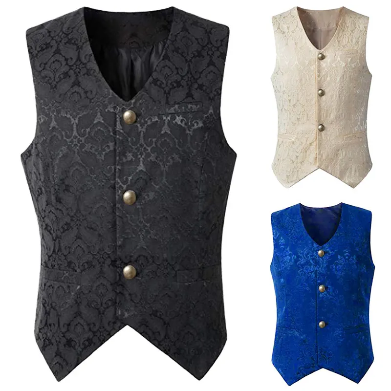 Men's Gothic Medieval Jacquard Vest Stage Cosplay Waistcoat detail 10