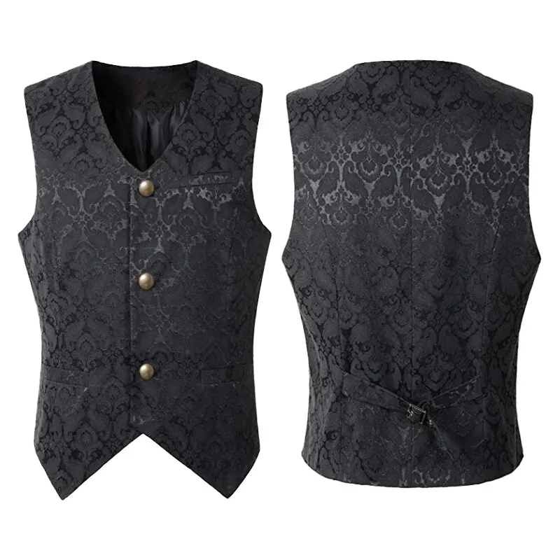 Men's Gothic Medieval Jacquard Vest Stage Cosplay Waistcoat detail 13