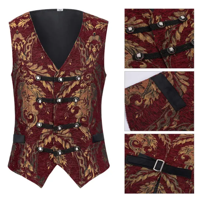 Men's sleeveless Gothic vest with print detail, styled for punk and medieval cosplay costumes.