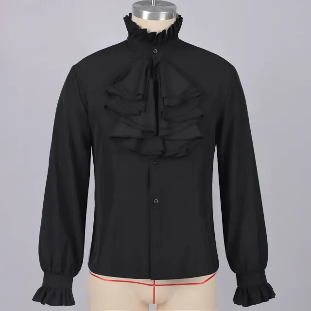 Chemise cosplay vampire gothique à col montant et volants pour homme détail 1