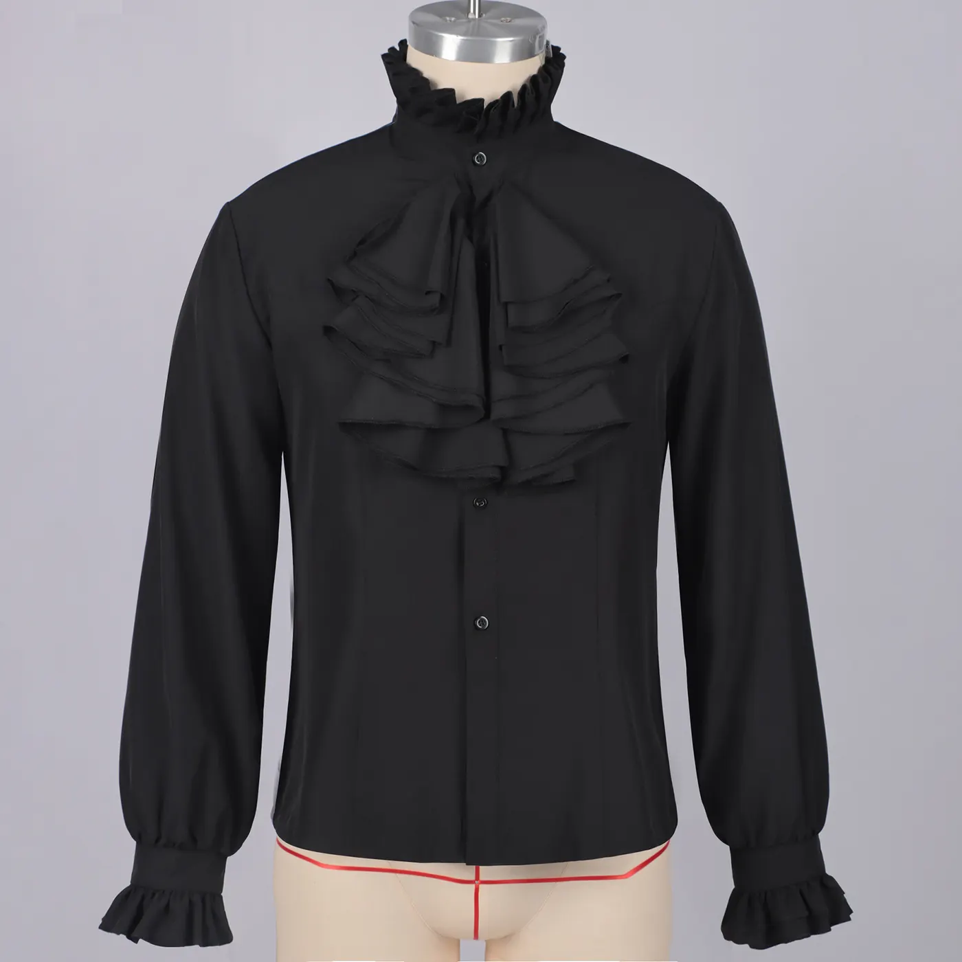 Men's Gothic Ruffled Stand-Collar Vampire Cosplay Shirt detail 1