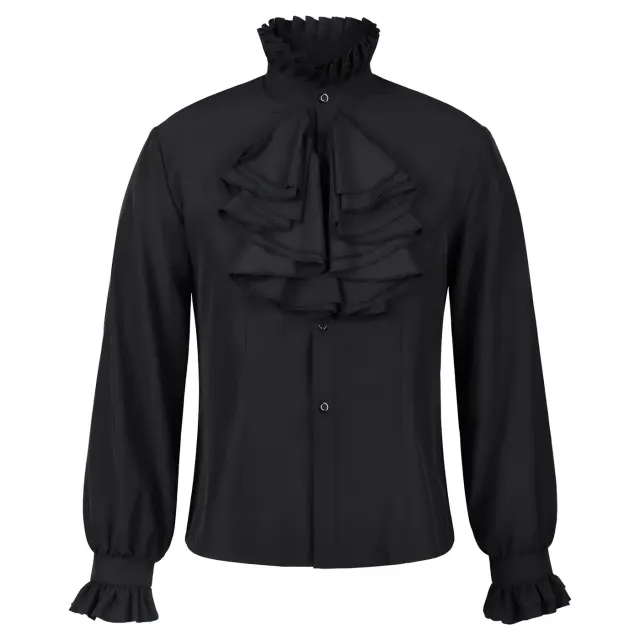 Chemise cosplay vampire gothique à col montant et volants pour homme détail 3