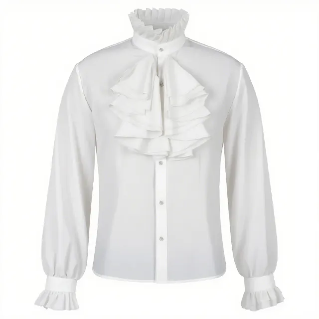 Chemise cosplay vampire gothique à col montant et volants pour homme détail 9