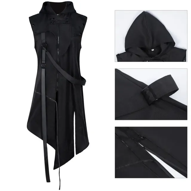 Long sleeveless men's vest in a Gothic style for Halloween or Renaissance cosplay.