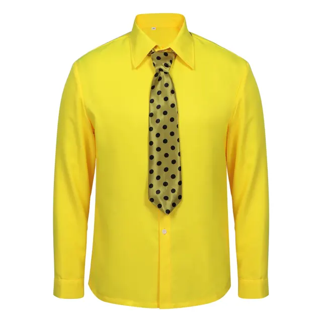 Men's Halloween Yellow Clown Shirt & Polka Dot Tie Costume Set detail 2