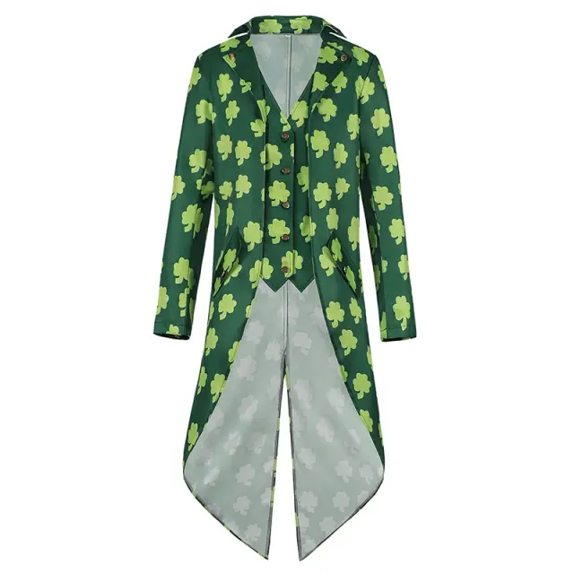 Men's Irish Four-Leaf Clover Tailcoat Costume Set for Cosplay Party detail 1